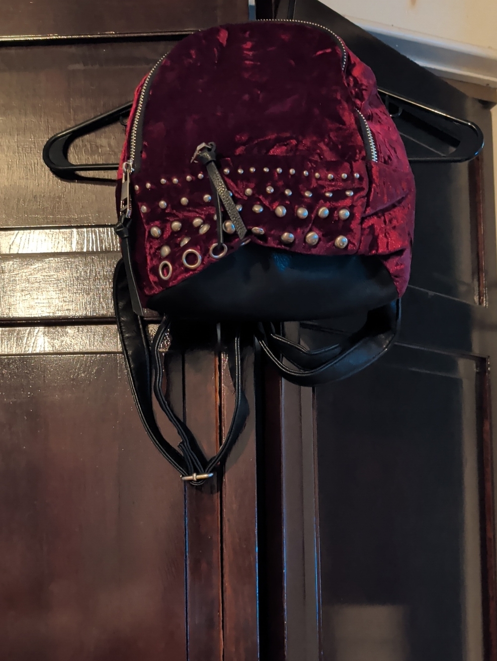 Steve Madden Burgundy Velvet Studded Mini Backpack